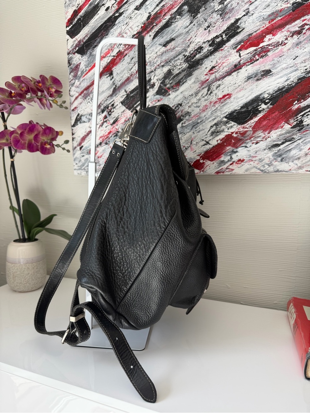 Vintage Roots Canada Black Pebbled Leather Alex Backpack Made in Canada - Picture 5 of 15